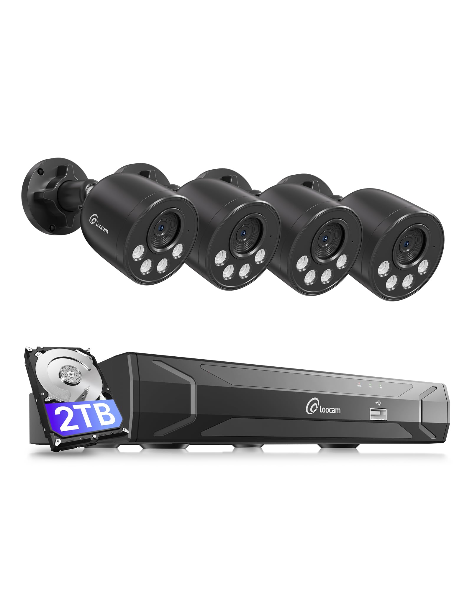 Loocam PoE CCTV Camera System 4K, 8CH H.265+NVR with 2TB Hard Drive