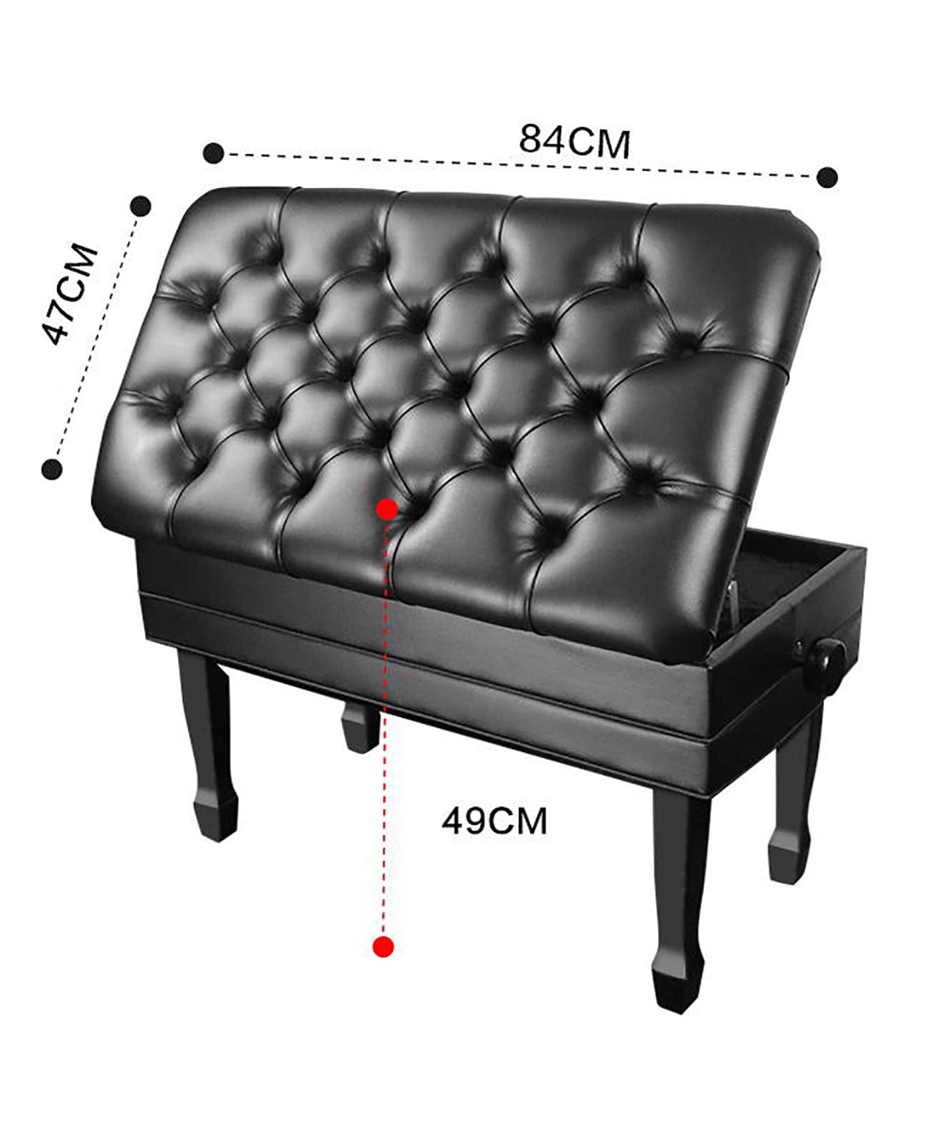 RWRAPS Deluxe-Klavierbank aus PU-Leder, Auto-Lift-Duett-Klavierhocker mit großer Aufbewahrungsbox, Keyboard-Bank-Waschtischhocker, 84 x 47 x 49–59 cm, Schwarz