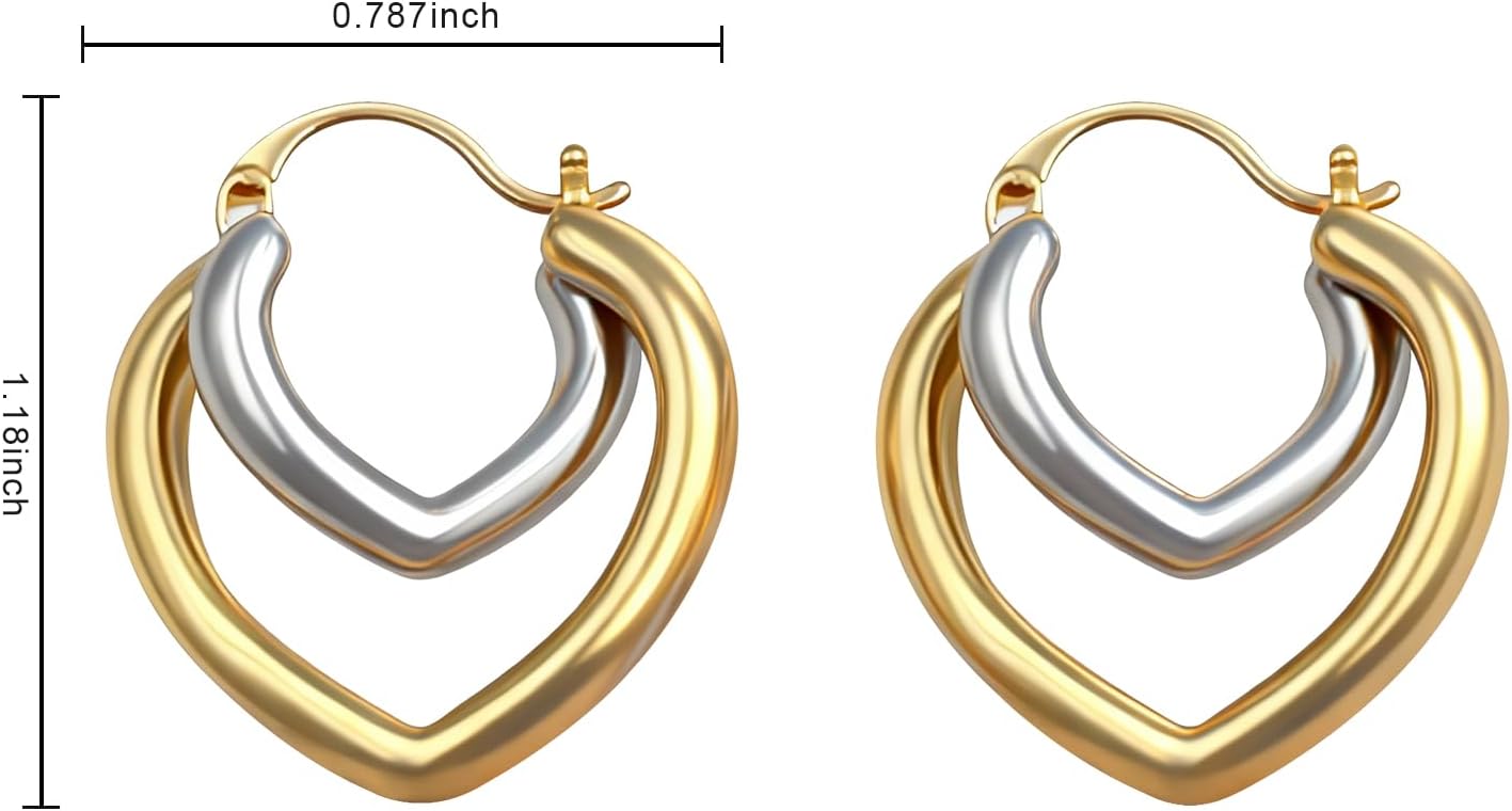 Two Tone Heart Hoop Earrings for Women, Gold and Silver Chunky Hoop Earrings, Hypoallergenic Click-Down Clasp Earrings, Lightweight Fashion Jewelry for Daily Wear and Gifts - Image 6