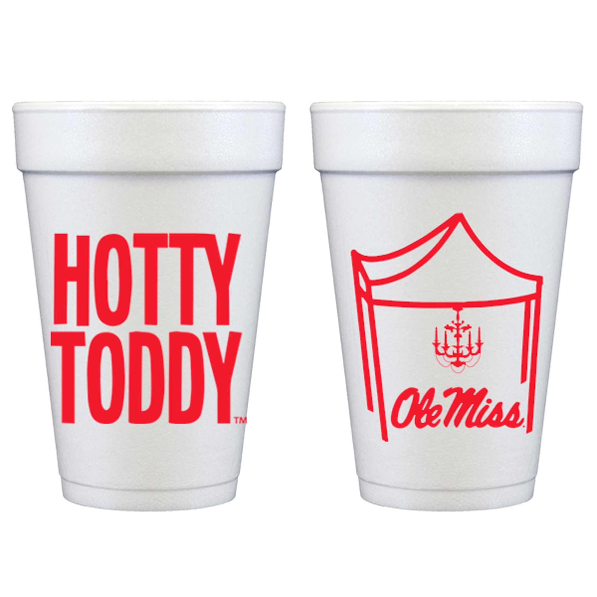 University of Mississippi Ole Miss HOTTY TODDY Printed Foam Disposable Cups 16 oz - Insulated Coffee Cups 10 Pack - Cute Cup set for Graduation party, Tailgating, Football Party Favors
