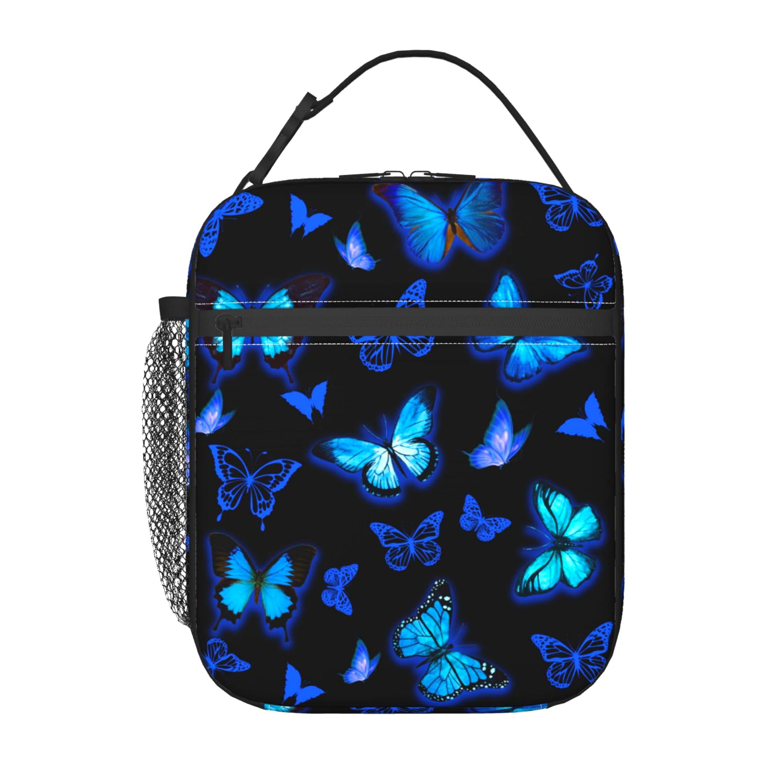 Sivcponrm Blue Butterfly Lunch Box for Women Girls Kids Teens Insulated Lunch Bag Reusable Portable Lunch Box Tote for Picnic Work Travel Camping