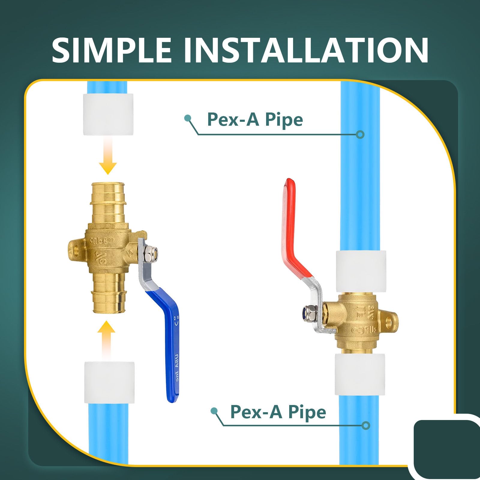 Lot de 10 robinets à boisseau sphérique, 1,9 cm, valve d'arrêt Pex A avec oreille, robinet à boisseau sphérique en laiton pour tuyau d'eau, air, carburant, huile, certifié ASTM F1960, UPC