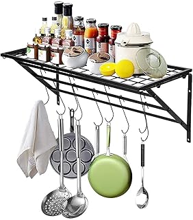 Ścienne stojaki na garnki, półka do przechowywania w kuchni, stojak do przechowywania w kuchni, metalowy wieszak na garnki z 10 haczykami Organizator do przechowywania w kuchni