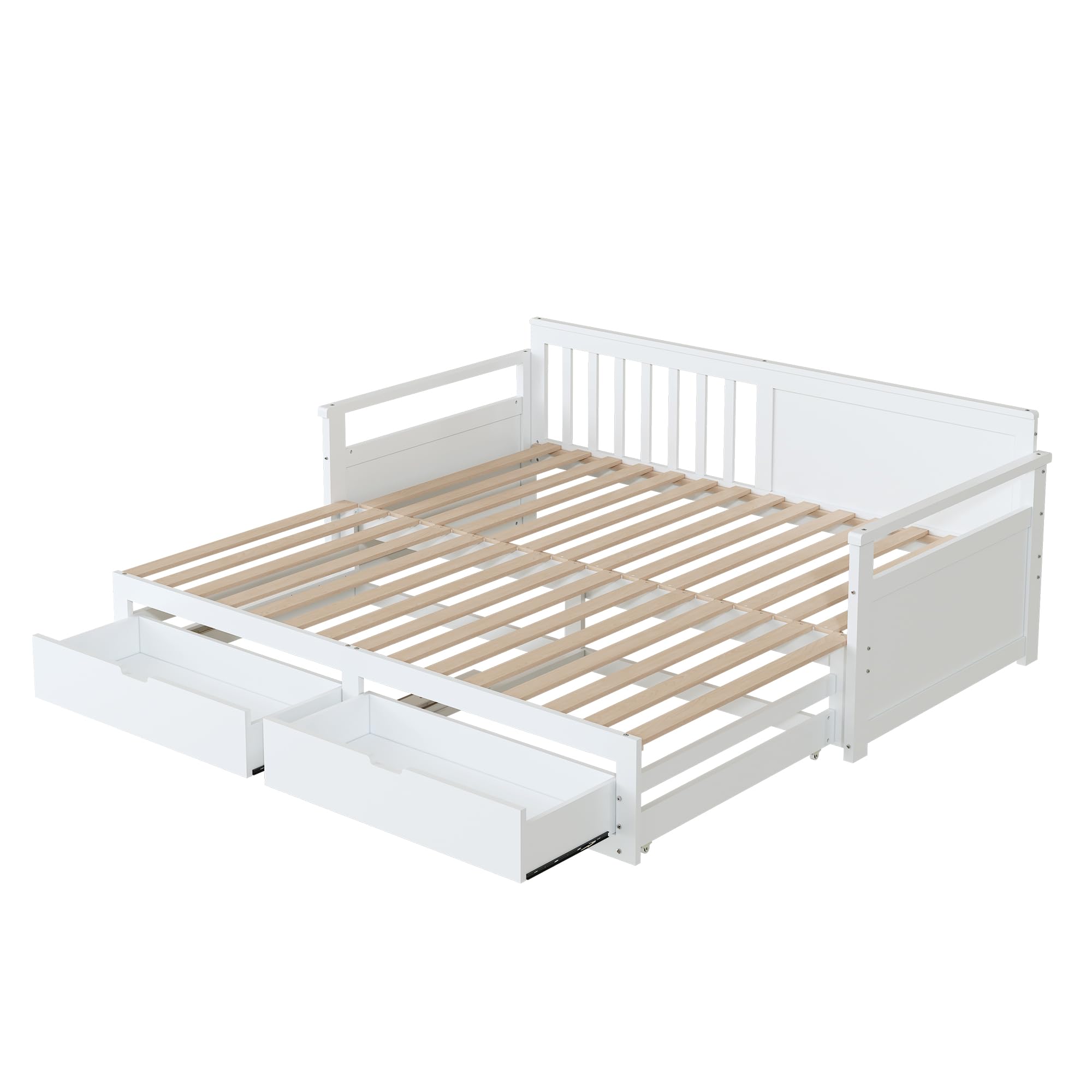 Cama de día multifuncional dos-en-uno 90 (180) x 190 con somier de pino, cajones y cama nido (Blanco)