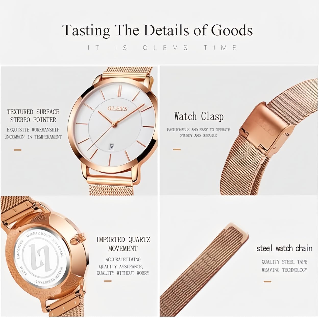 OLEVS Gold Plated Watch for Women - Fashion Minimalist Dress Watch with Date Window,Waterproof Thin Stainless Steel Bracelet,Chic & Versatile for Everyday Luxury,Self Love Splurge Gift for Her - Image 4