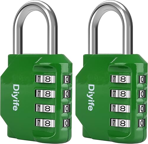 Diyife Candado de combinación, 2 unidades Cerradura de combinación de 4 dígitos resistente a la intemperie para casillero de gimnasio escolar,