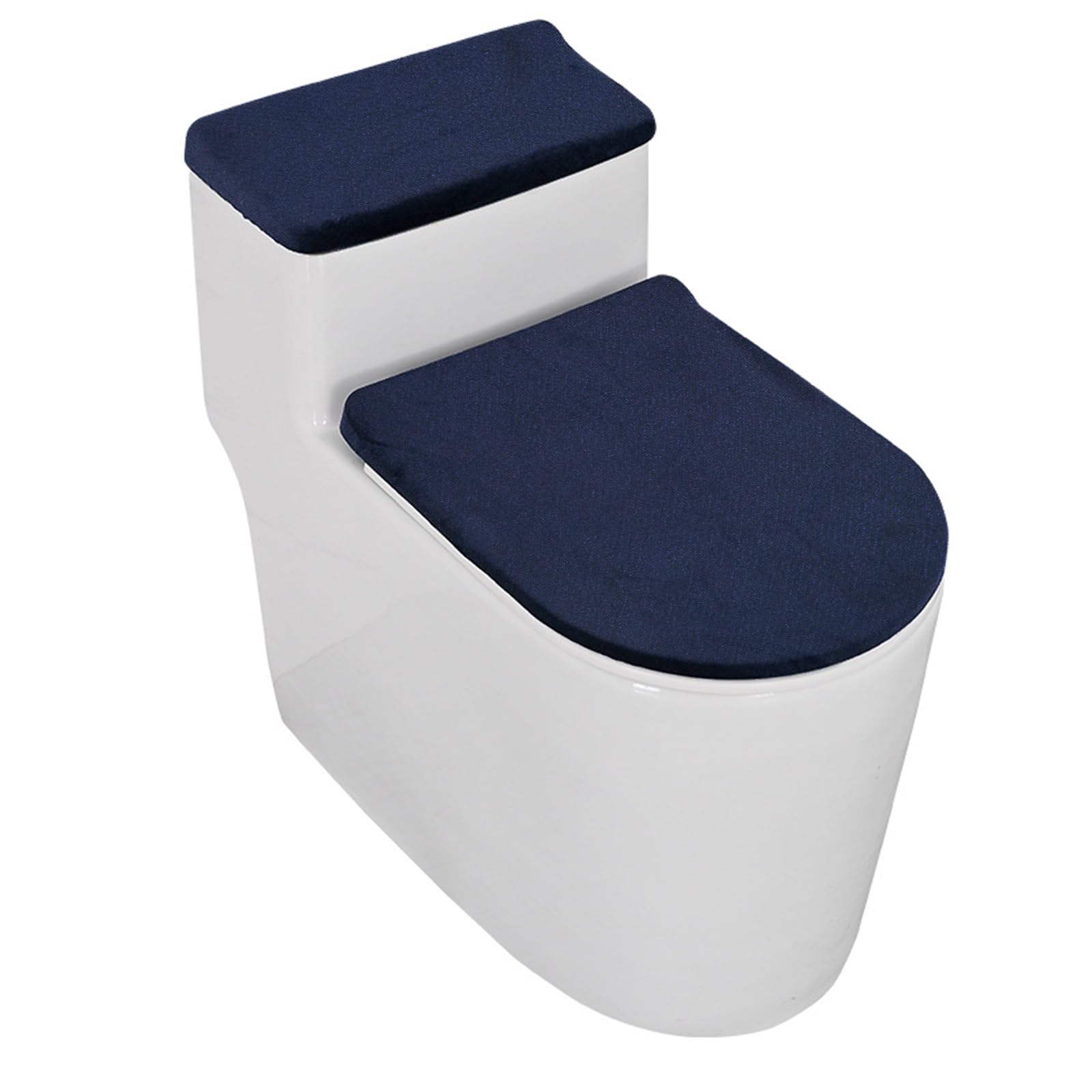 MABCIRY Toilet Tank Lid Cover and Toilet Lid Cover Set, Soft Velvet, Navy Blue, Machine Washable, Minimalist Design
