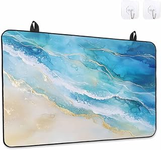 Abstract Waves Stove Cover for Electric Stove, Surrealism Spray Beach Ocean Watercolor Stove Top Cover for Glass Top, Heat Insulation Rubber Mat Foldable Cooktop Top Protector, 28.5"x20.5"