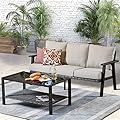 HOOOWOOO Outdoor Patio Conversation Set of 2 Pieces with Modern Outdoor Couch 3-Seat Sofa Coffee Table Wicker Outdoor Furniture Bistro Set for All Weather,Beige Cushion