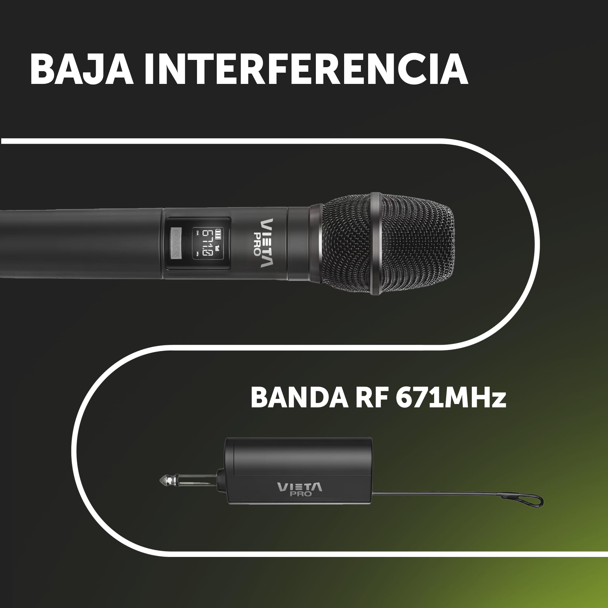Vieta Pro Party Mic Duo | Karaoke 2 micrófonos inalámbricos 6.5 mm Mono Jack, Baja interferencia, Receptor 12 Horas. Micrófono Wireless Profesional USB-C para Karaoke,Boda,DJ,Fiesta,Iglesia