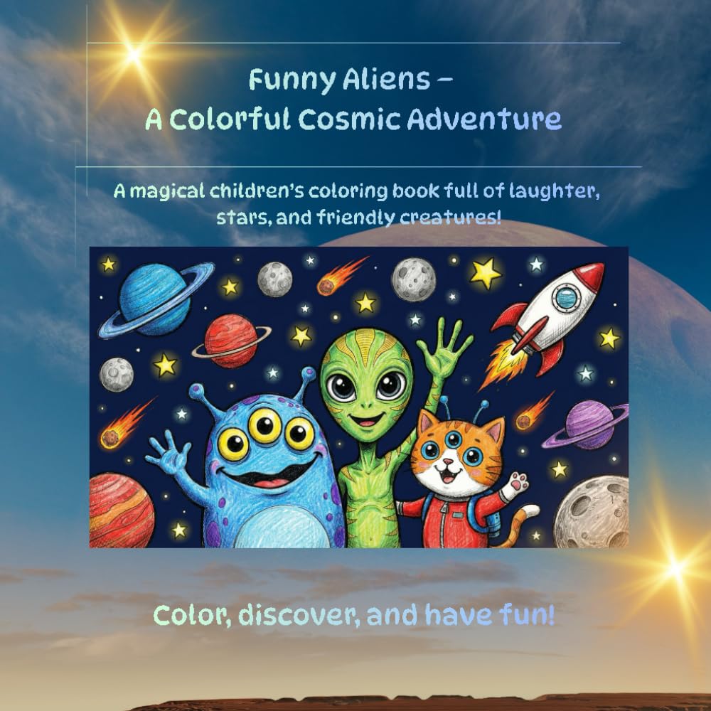 Funny Aliens UFO – A Colorful Cosmic Adventure: A magical kids’ coloring book full of laughter, stars, and friendly creatures!
