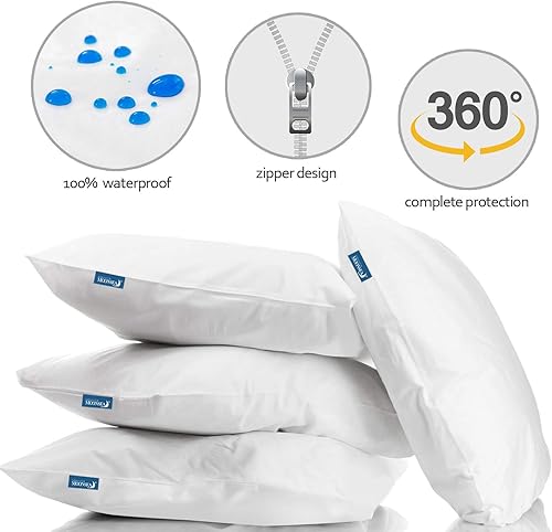 Miniatura 3 de Juego de 4 fundas de almohada impermeables de 22 x 22 pulgadas para almohada cuadrada de 22 x 22 pulgadas, protector de almohada blanco con