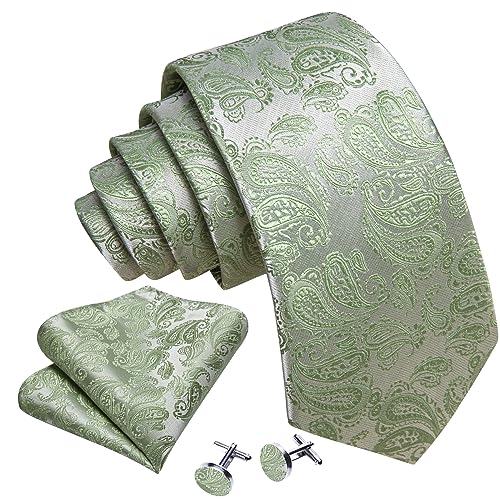 Image of Barry.Wang Men Ties Paisley Woven Silk Necktie Set with Pocket Suqare Cufflinks Formal