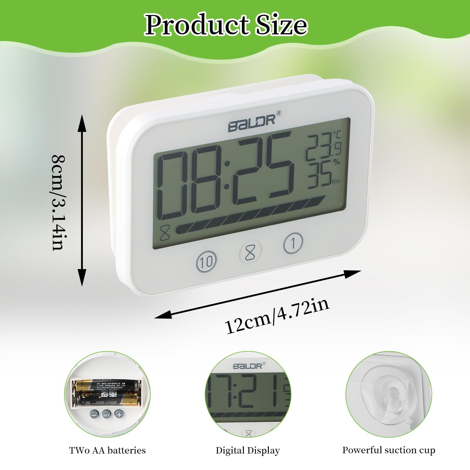 Orologio da Bagno Impermeabile con Timer per Doccia - Display Digitale di Temperatura e Umidità, Timer da Cucina a Batteria
