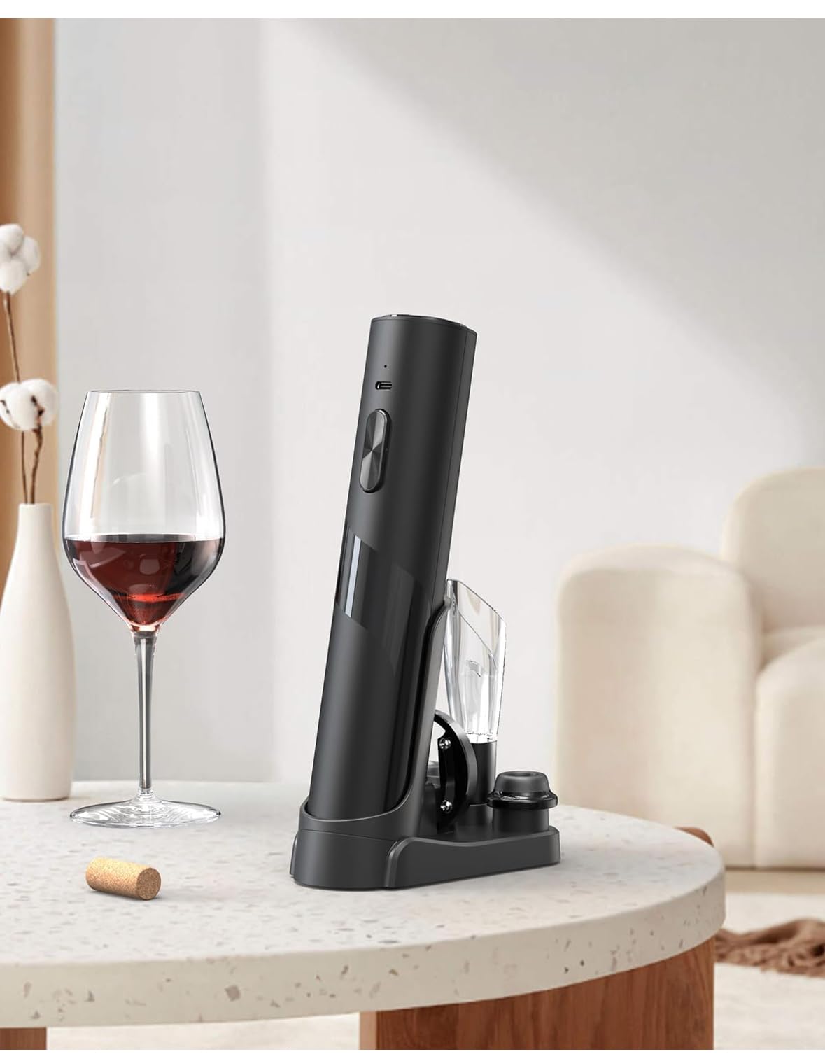 Electric Wine Set, Automatic Wine Bottle Opener with Stand, Black