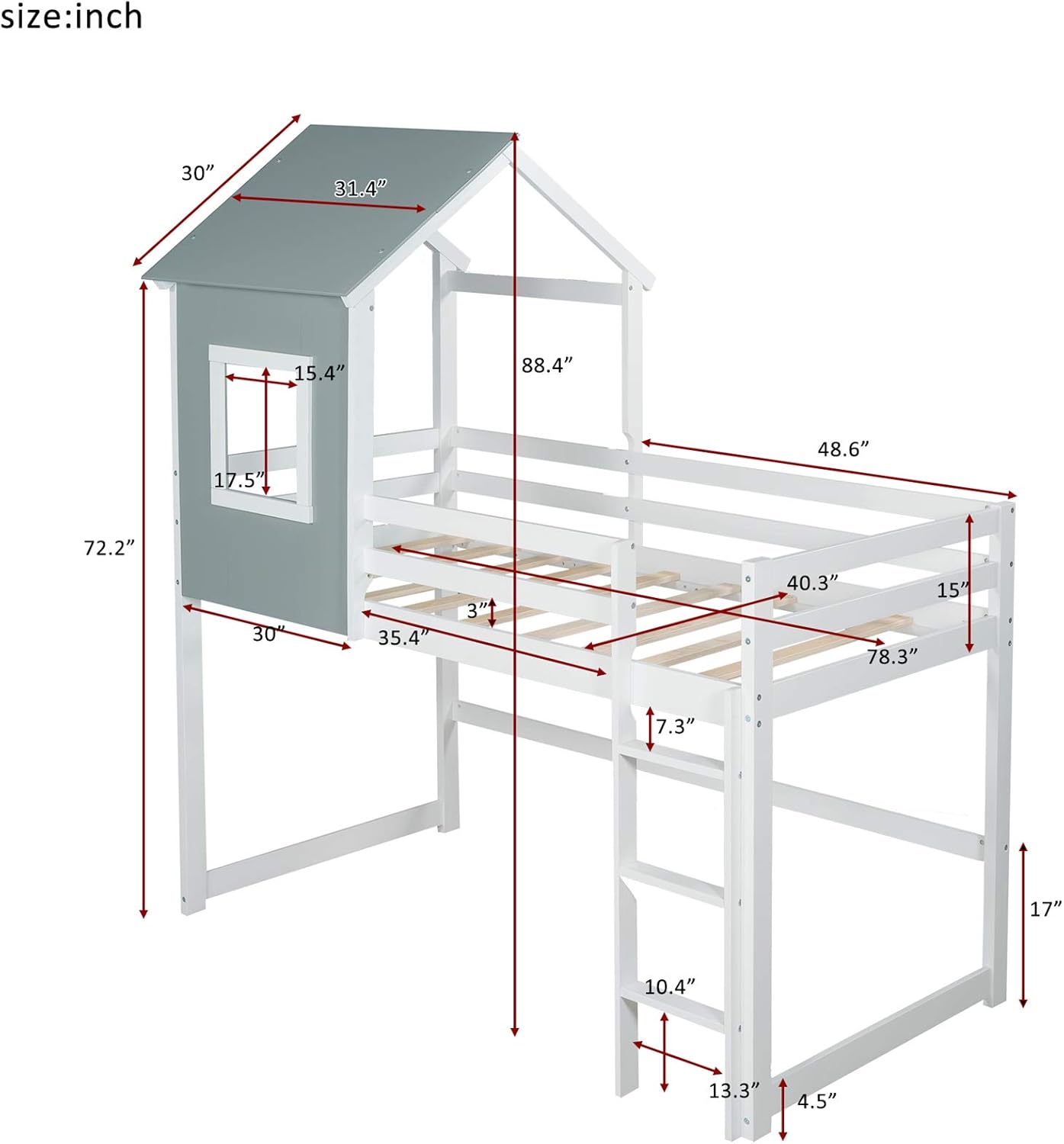Bеѕt Dеаl Prоduсt Twin Loft Bed with Roof, House Bed, Wooden Loft Bed Twin for Kids/Teens/Girls/Boys, Full-Length Safety Rails, Gray and White (New) Bеѕt Cуbеr Dеаlѕ 🔥 Twin Loft Bed with Roof, House Bed, Wooden Loft Bed Twin for Kids/Teens/Girls/Boys, Full-Length Safety Rails, Gray and White (New)