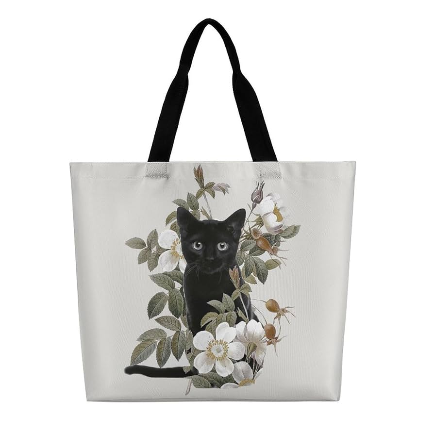 Amazon.co.jp: 花 黒猫 ネコ柄 猫柄 トートバック レディース 大