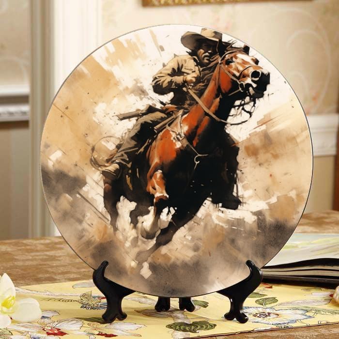 Cow Pattern 10-inch Ceramic Plate for Wall Display or Tabletop, with Stand & Hook DP-779163395