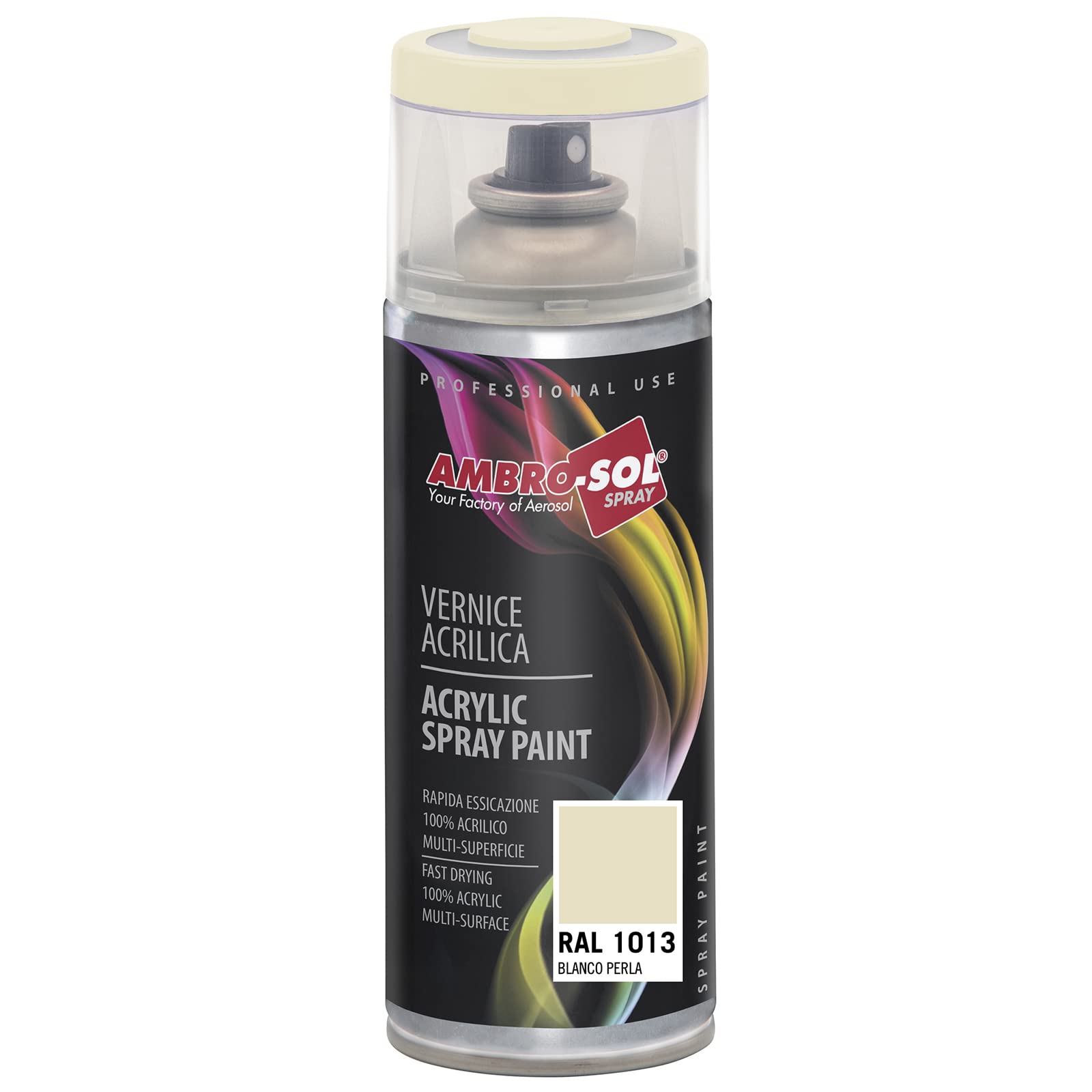 AMBRO-SOL - Pintura acrílica en spray, color Blanco Perla, RAL 1013, resultado profesional en múltiples superficies, exteriores e interiores, 400 ml