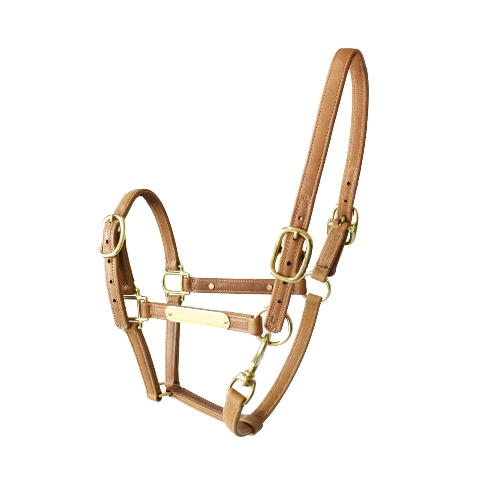 Halfter Für Pferde Pferdeausrüstung Halfter aus doppellagigem Leder mit Messingbeschlägen(Light Brown-M)