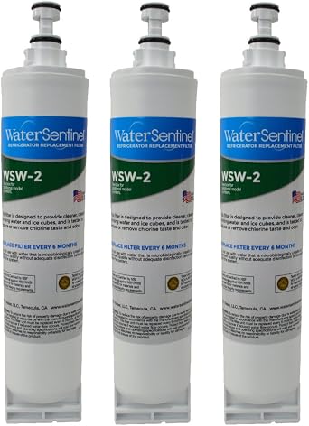 WaterSentinel WSW-2 Refrigerator Replacement Filter Fits Whirlpool Filter 5, Kitchenaid, Thermador, Kenmore, Maytag, Puriclean 3-Pack