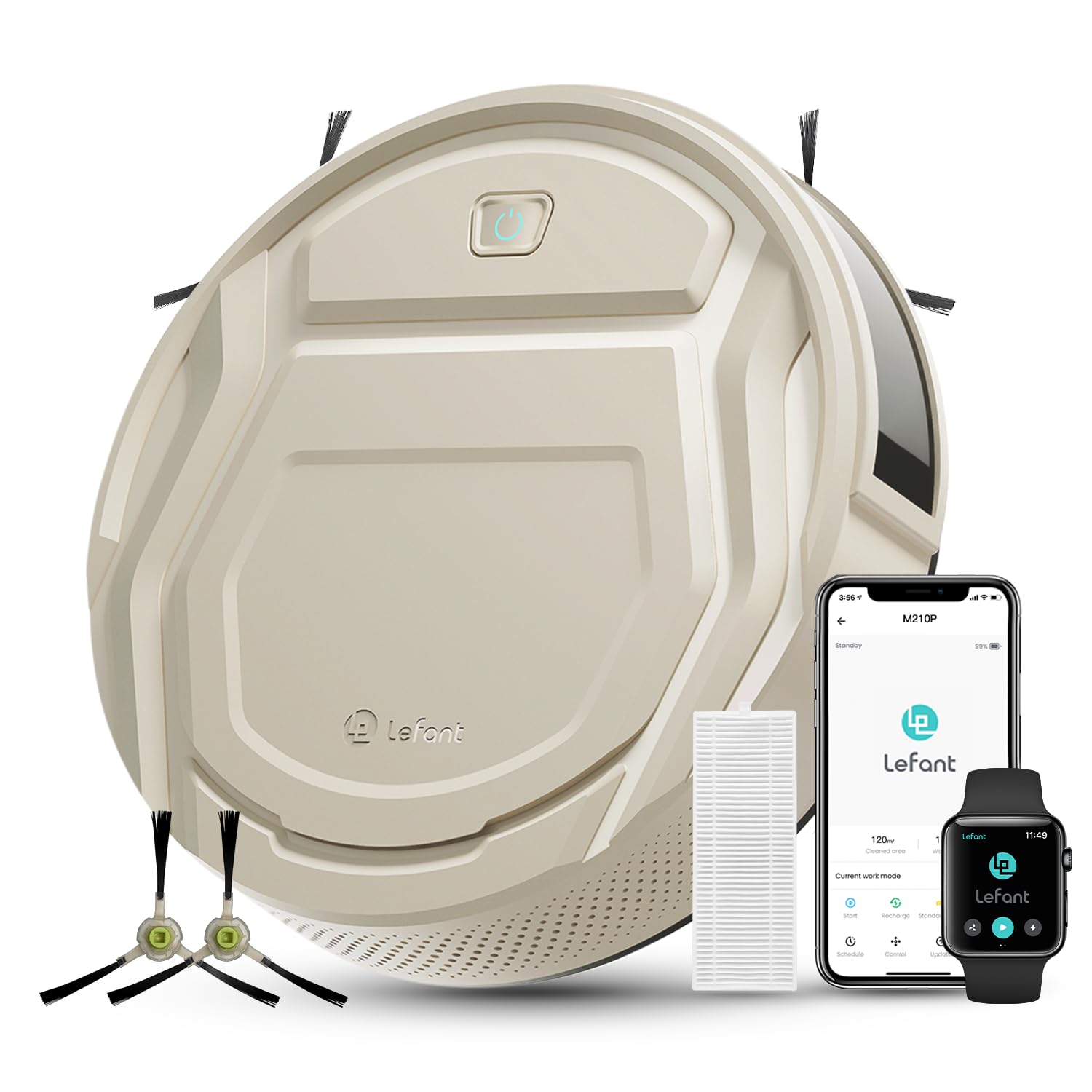 LEFANT M210P Robot Aspirapolvere con 2200Pa, 120 Minuti, Senza Grovigli, Ultra Sottile 7,8cm, Wi-Fi/App/Alexa, Potenziamento Tappeto, Ideale per Peli di Animali Domestici, Grigio Champagne