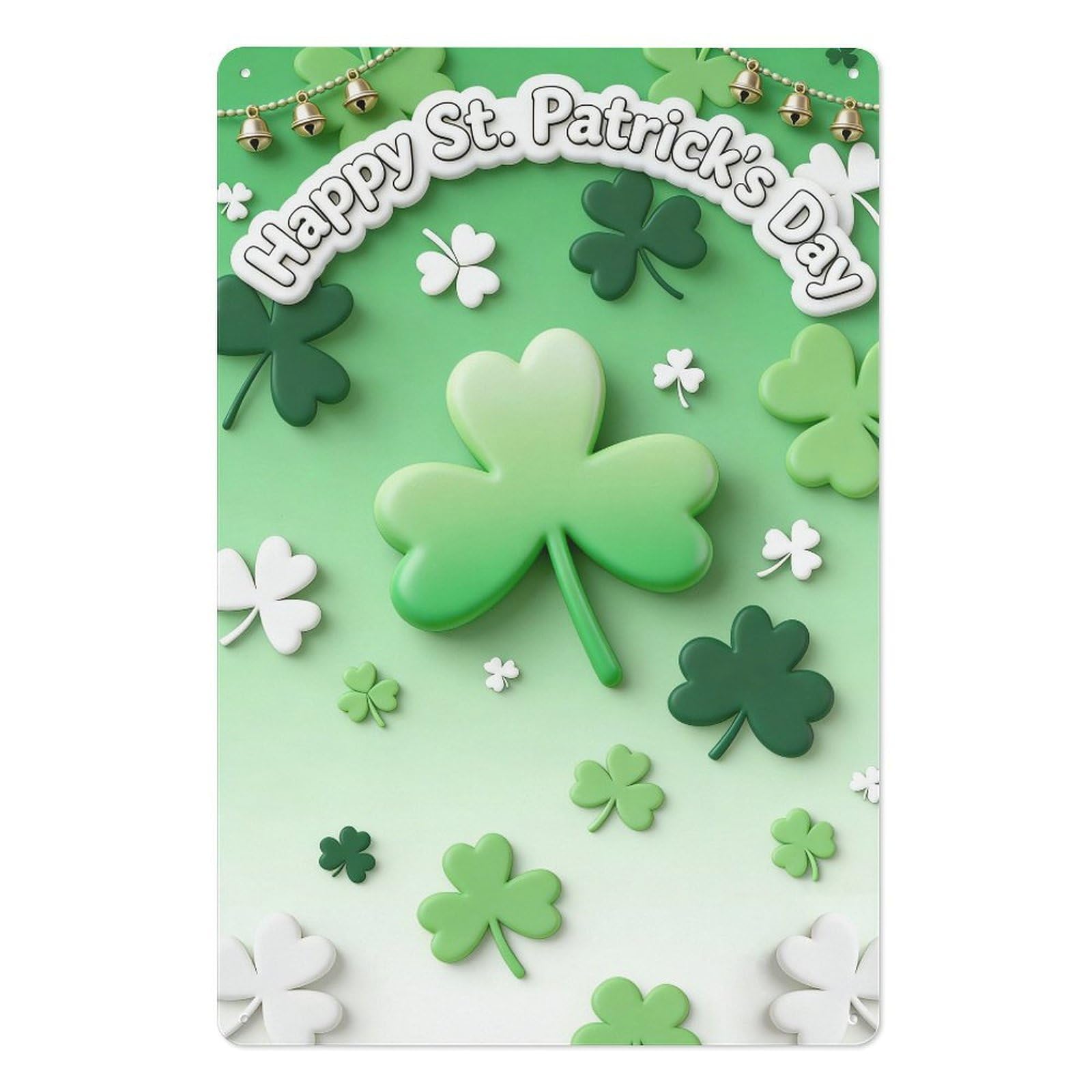 peiyeety 8x12 Inch St. Patrick's Day Metal Tin Sign – Retro Shamrock with Gold Bells Wall Art Plaque, Vintage Irish Pub, Bar, Kitchen, Home Bar Decor for St. Paddy's Party Gift