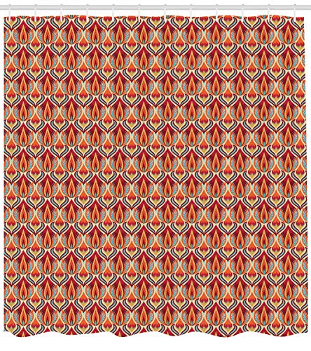 ABAKUHAUS Retro Shower Curtain, Nature Inspired Abstract Repeating Motifs Curvy Leaves and Petals Antique Rococo - Image 2