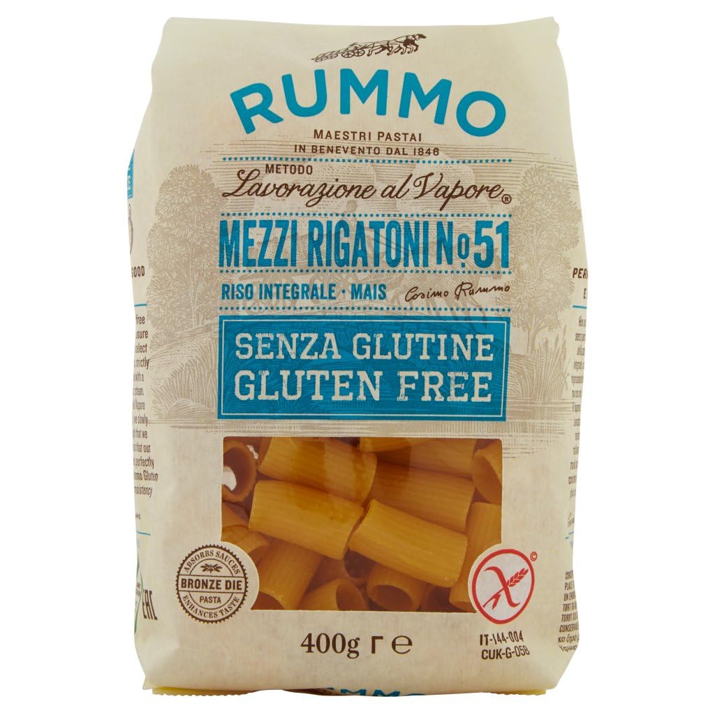 Italian Gourmet Glutenfreie Italian Gourmet Mezzi Rigatoni pasta senza | Formato corto rigato; ohne Weizen für Familienküche, Aufläufe und cremige, Gesamtnettogewicht 8 kg + Kostenlos Polpa 400g