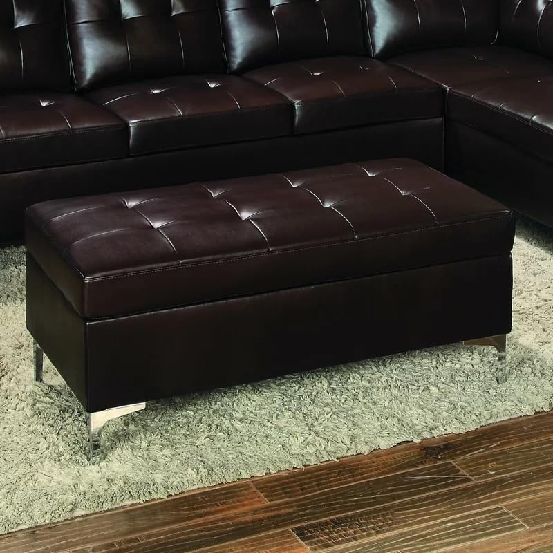LEGACY OF COMFORT Spuyten Faux Leather Ottoman Storage Bench Two Seater Sofa Bench with Storage Ottoman with Storage Footrest Ottoman Pouffe for Living Room Bedroom Entryways (Brown)