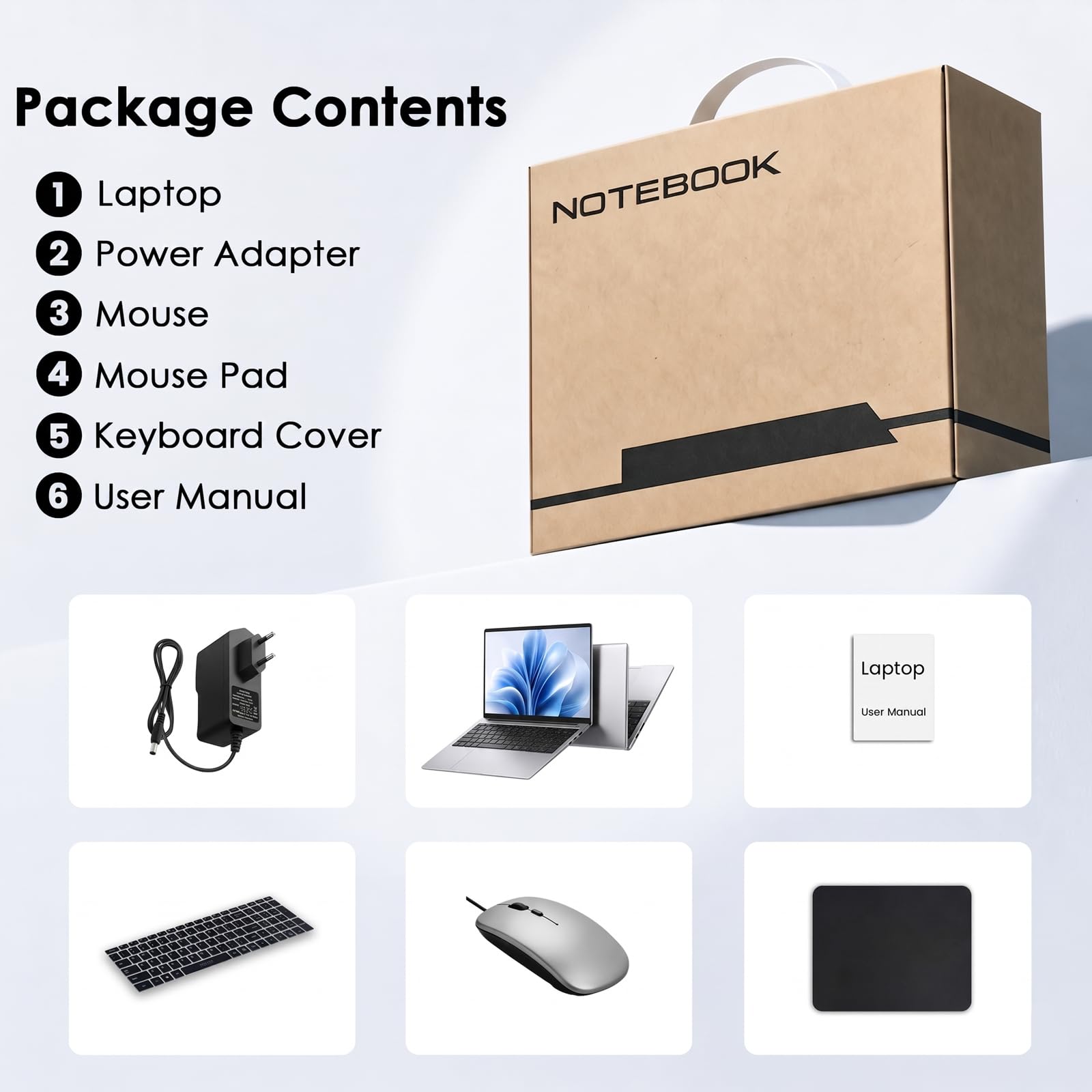 Kayoote Laptop 14,1'' Win 11 Pro, Intel Pentium J3710 Quad-Core fino a 2,64GHz, 8GB RAM, SSD M.2 128GB, Display HD, Cerniera 180°, USB 3.0, Mini HDMI, Webcam, PC Leggero per Lavoro e Studio