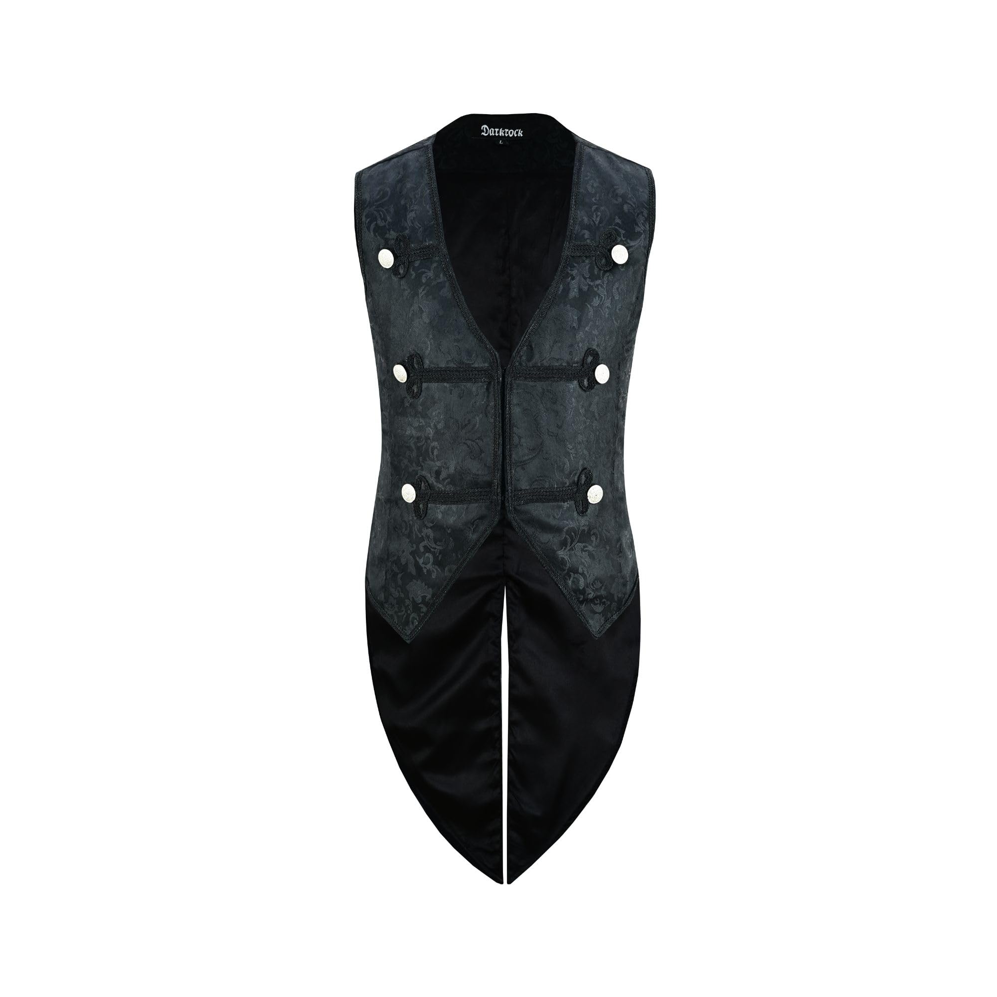 darkrock Prime Quality Men's Black Vest Waistcoat Tailcoat Black Brocade Damask Gothic Steampunk Victorian/Tail Coat-picture-15