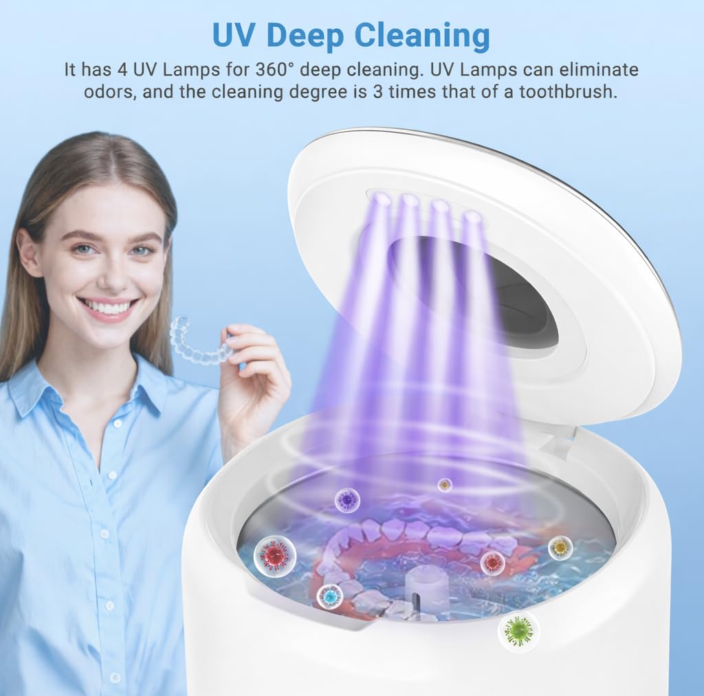 Ultrasonic Retainer Cleaner Machine, 45kHz Dental Cleaning Pod with 200ML Capacity, Deep Cleaning for Dentures, Aligners, Mouth Guards, Night Guards, Toothbrush, Braces & Jewelry | Ultrasonic Deep Cleaning With UV Lamp
