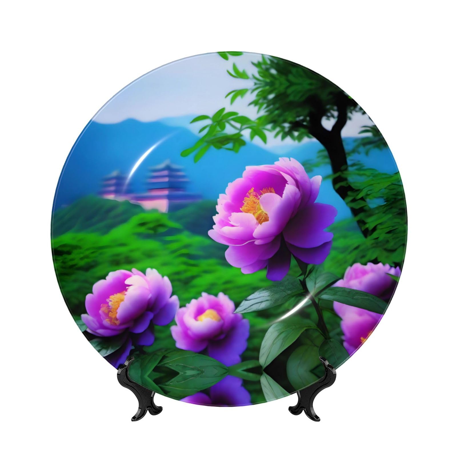 Platos decorativos de peonía POEZJZW de 10 pulgadas con soporte