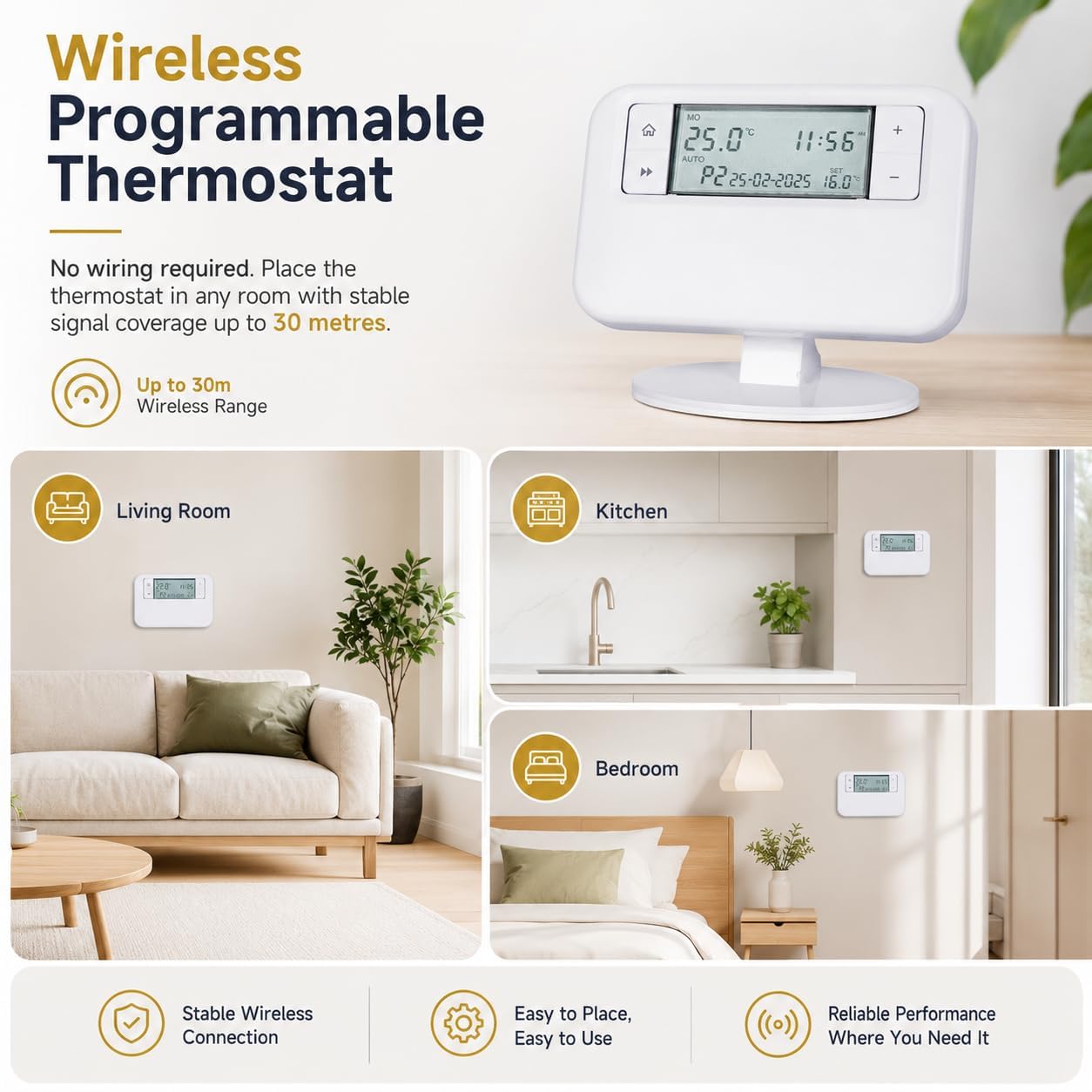 Termostato programable inalámbrico, controlador de temperatura ambiente con programación del sistema de calefacción