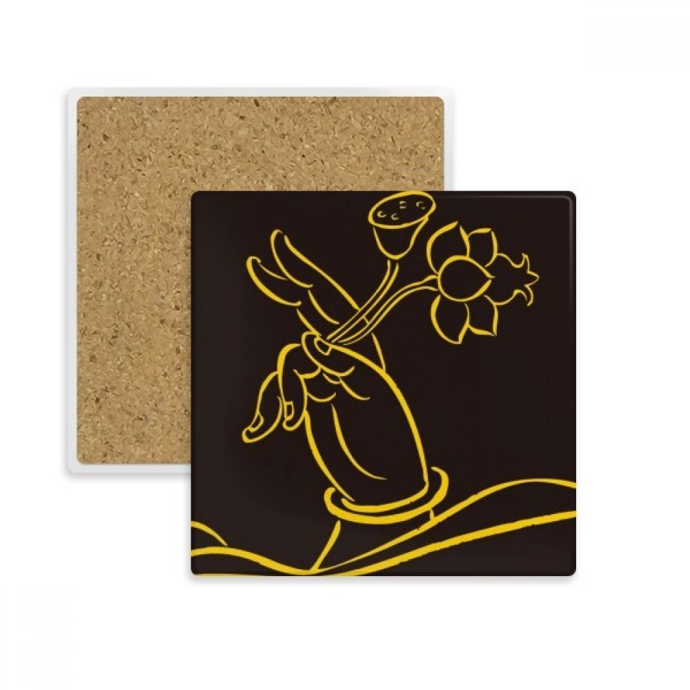 Sous-verre absorbant en pierre avec motif bouddhiste lotus multicolore