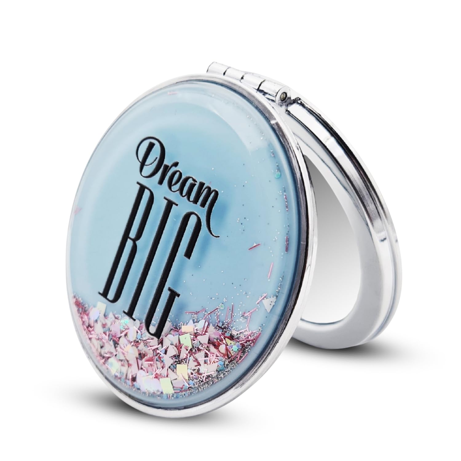 MAJESTIQUE Hand Mirror ~ Makeup Mirror Small Magnifying Pocket Mirror for Women or Girls Foldable Dual Sided Cute Mini Travel Compact Vanity Mirror for Purse with Glitter & Design - Color May Vary-image-21