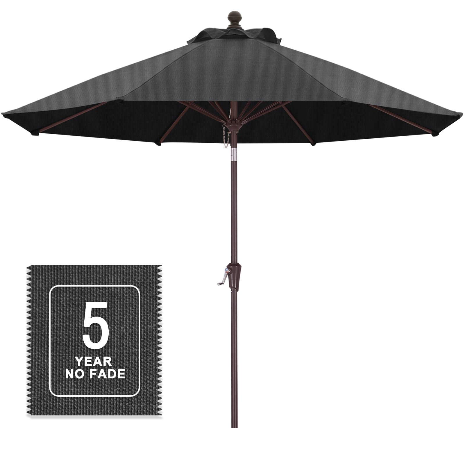 MasterCanopy Olefin 5-Year-Non-Fading Outdoor Patio Umbrella,Large UV Resistant Umbrella for Market Table -8 Ribs (2.7M,Dark Grey)
