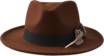 Fedora Hat with Wide and Flat Brim Felt Bell-Shaped Trilby Cap for Knight and Jazz Gentleman 56-58 cm