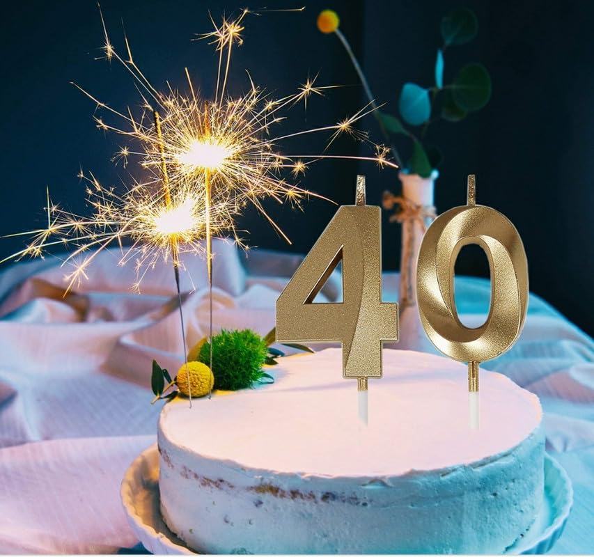 Image of Number Candle 3 inch for Birthday, Wedding, Valentines Day Celebration, Theme Party Cake Decoration Gold (Numerical No 40)