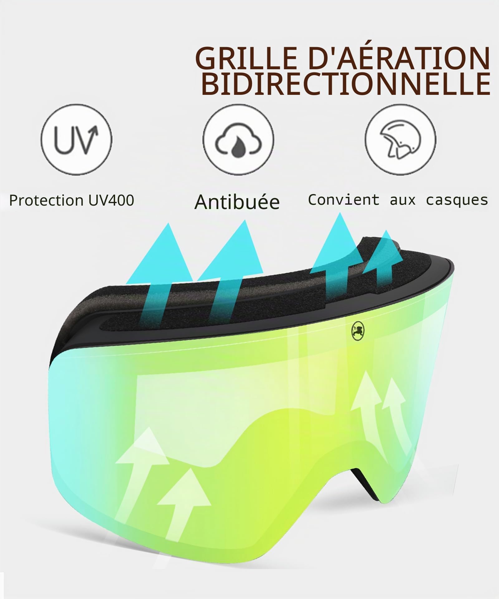 Masque de Ski Photochromique Anti-Brouillard UV400, Vision Large Sans Cadre Lunettes de Ski Homme Femme Adapté à Ski/Snowboard, OTG Compatible avec le casque, Parfait pour Sports Hiver