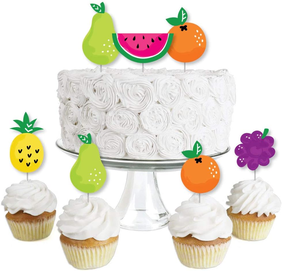 Tutti Fruity - Dessert Cupcake Toppers - Frutti Summer Baby Shower, Birthday Party Clear Treat Picks - Set of 24