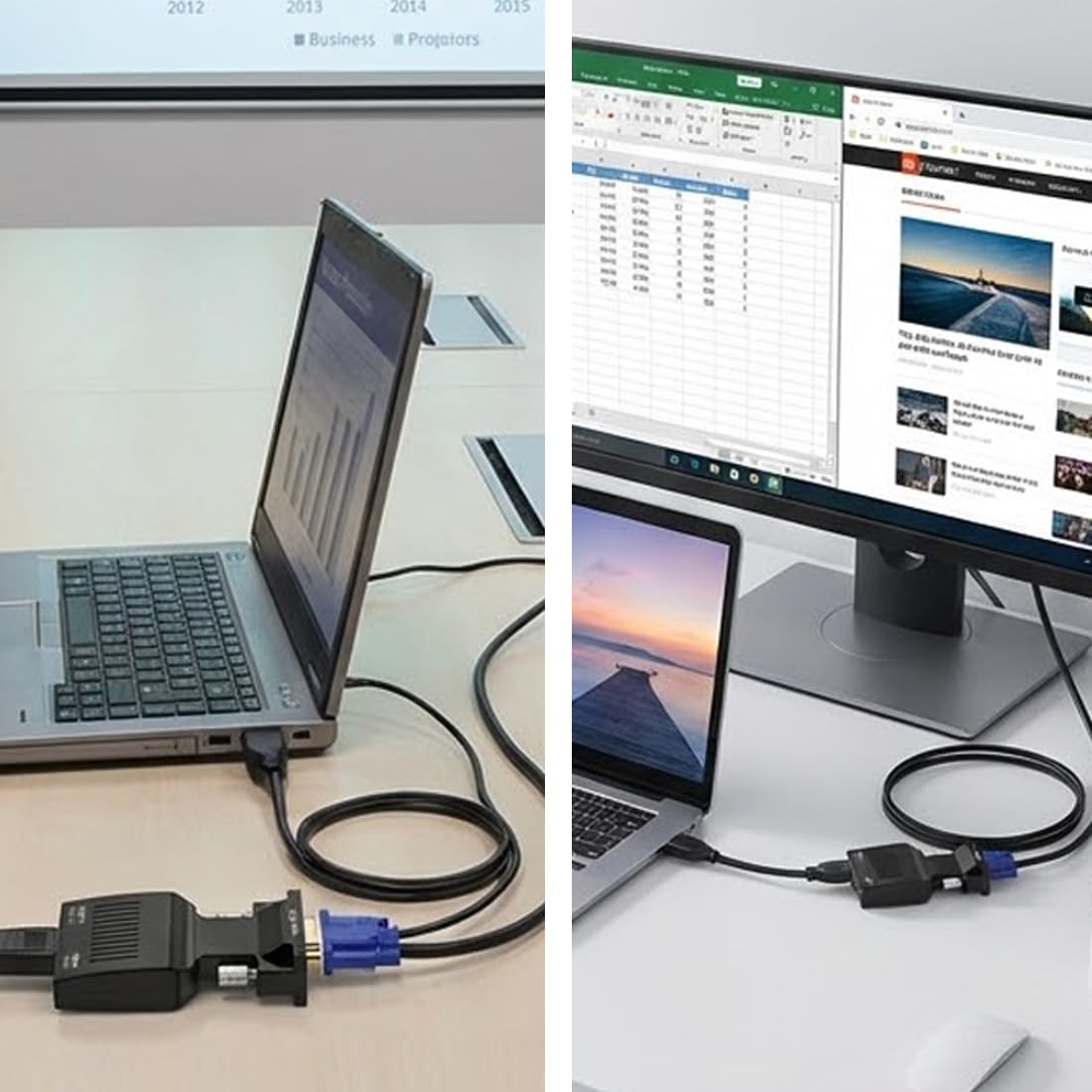 Adattatore da VGA a HDMl, con Cavo Audio da 3,5 mm, Convertitore da VGA to HDMl con Audio Video, 1080P 60HZ Convertitore, per Collegamento di Laptop con Proiettore TV Box Monitor