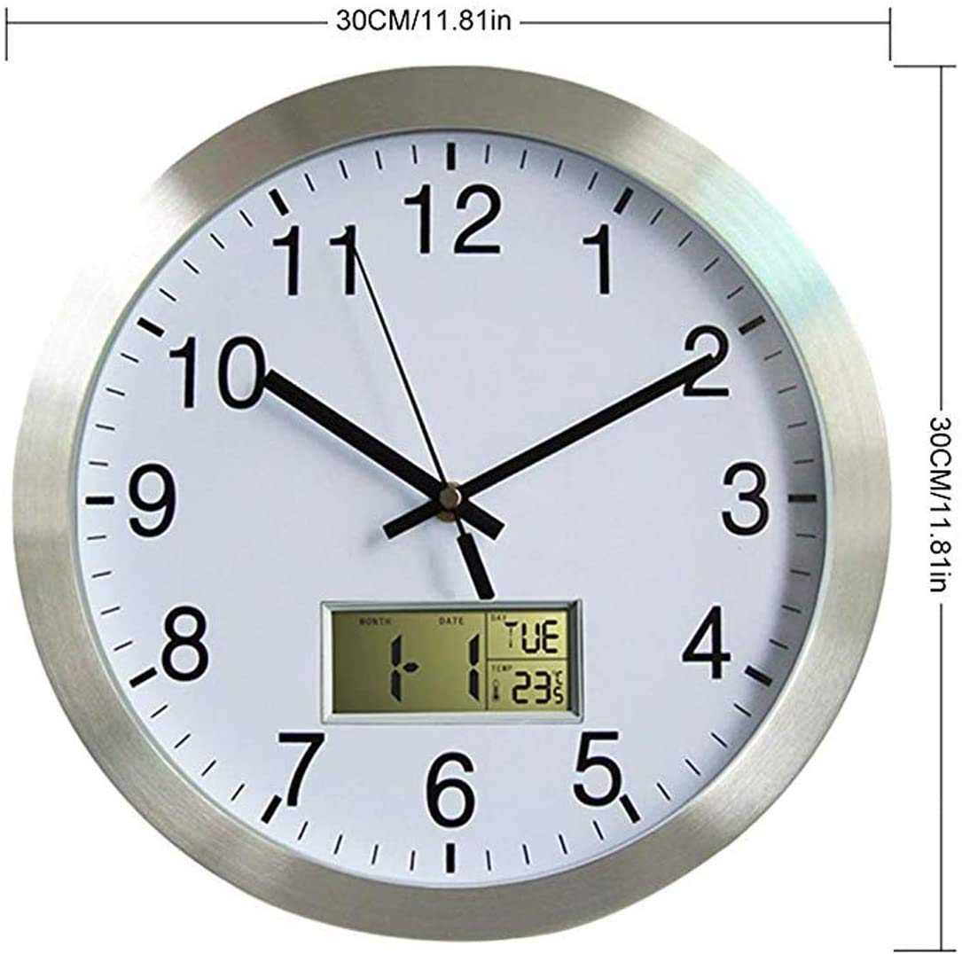 Zegar ścienny Zegar radiowy Zegar ścienny 30 cm Sterowany radiowo Nowoczesny zegar biurowy Radio Metalowy zegar ścienny z termometrem i datą Do dekoracji domowego biura Prezent
