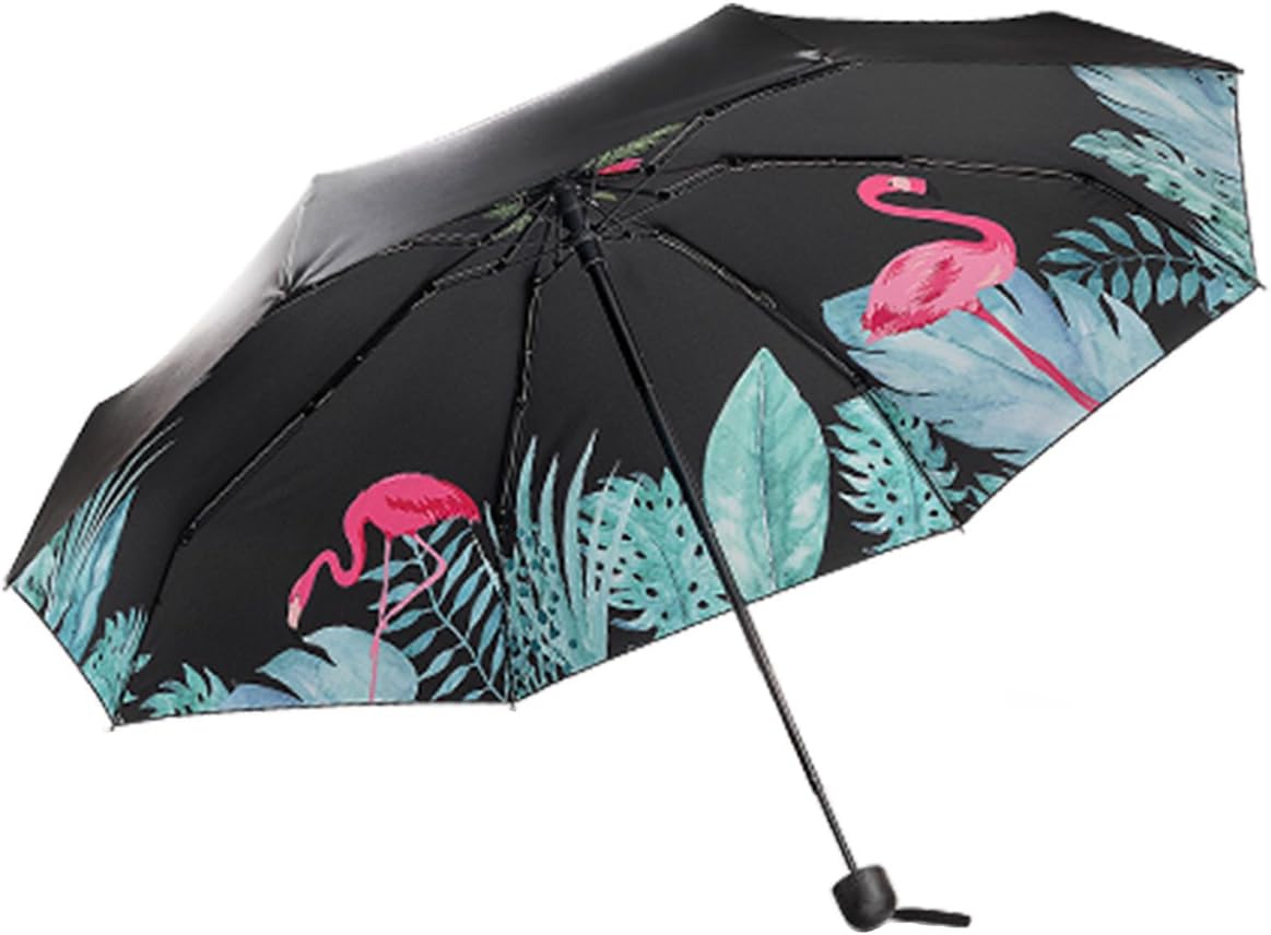UltraLight Travel Compact Mini 5-fold Rain Umbrella Pocket Parasol Sunscreen UV Protective and Windproof Flamingo