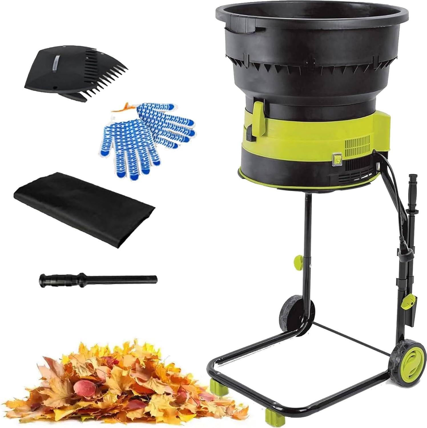Trituradora de compost, trituradora eléctrica de hojas de jardín, trituradora portátil de 2500 W, amoladora automática de 8000 rpm, diámetro de embudo de 54 cm para limpieza de patio