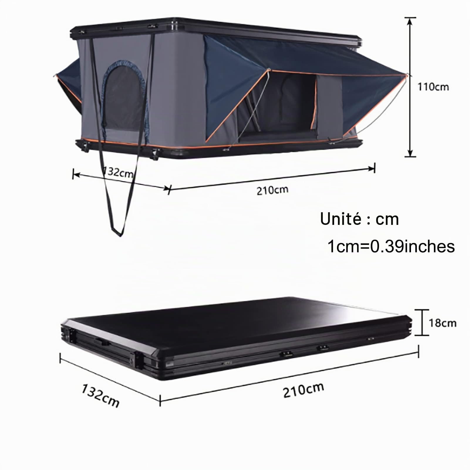 Tente Toit éTanche à Coque Rigide 2,1 M/6,9 Pieds, Tente Toit De Camping SUV avec éChelle RéTractable Et éClairage Secours Solaire, Tente Toit Ouvrant pour SUV, Camion, Camionnettes