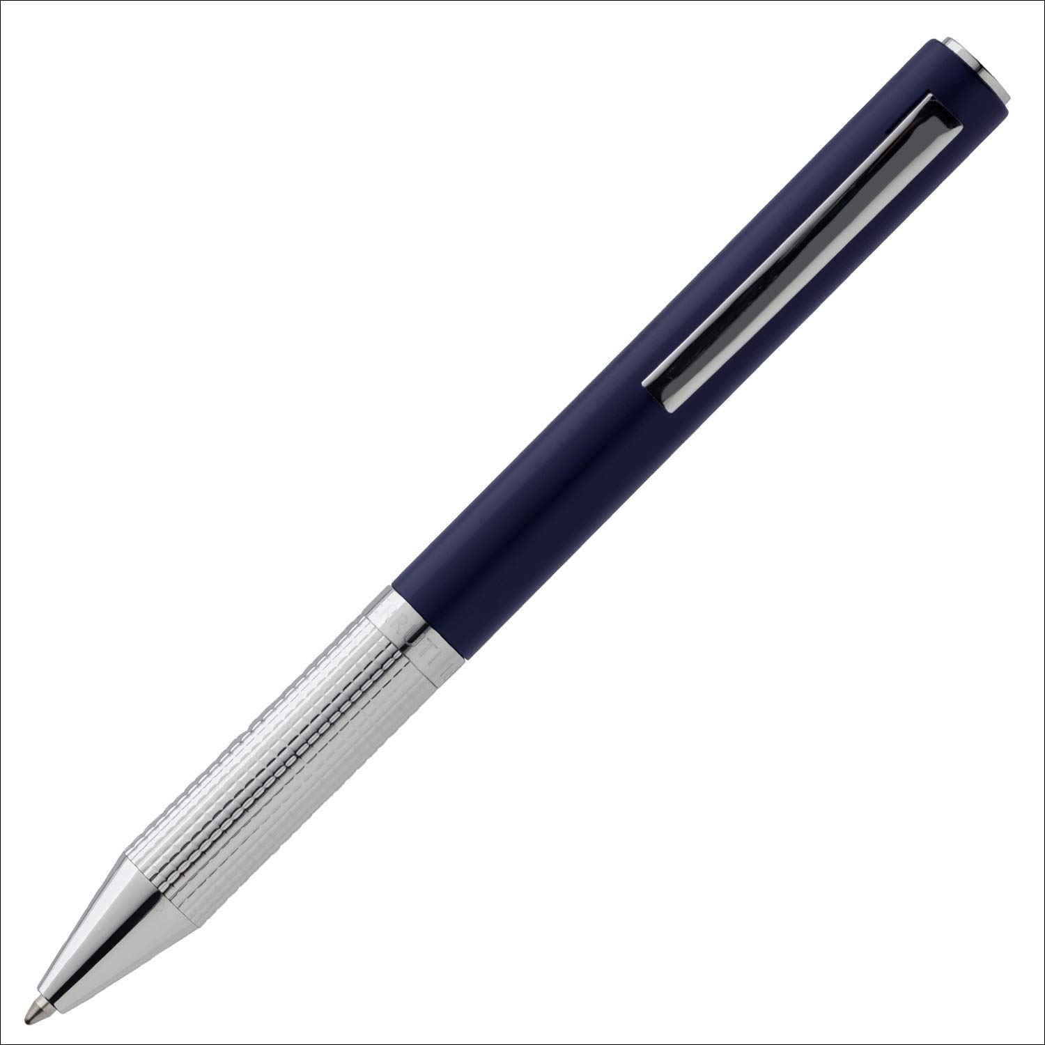 Cerruti 1881 Kugelschreiber „IRVING“ | Schreibstift mit matter blauer Lackierung und verchromten Beschlägen | Blaue Mine