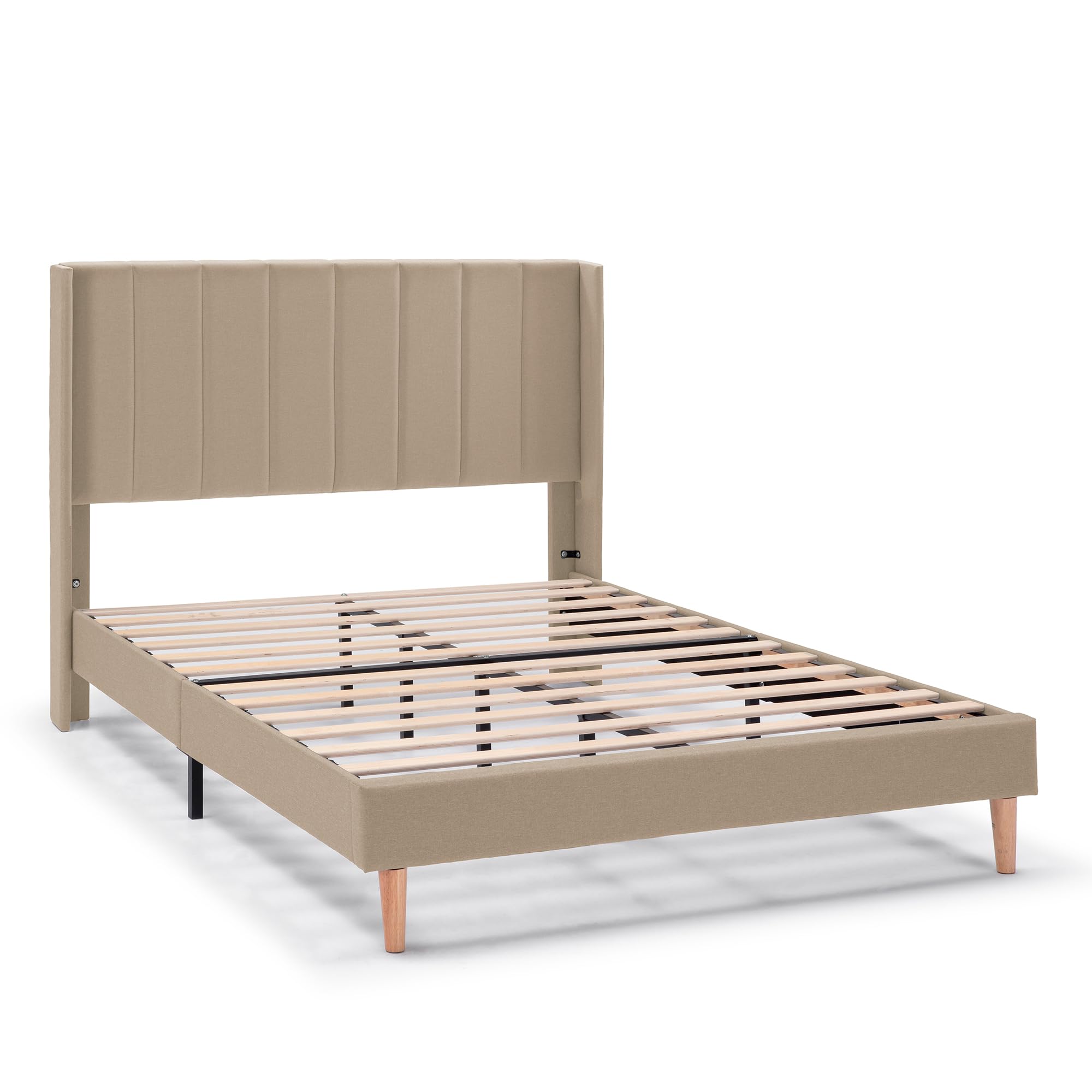 HOMN LIVING Estructura de Cama tapizada Noelia de 30 cm, Base para colchón 150x190 cm, Somier de láminas de Madera, Montaje Sencillo, Beige
