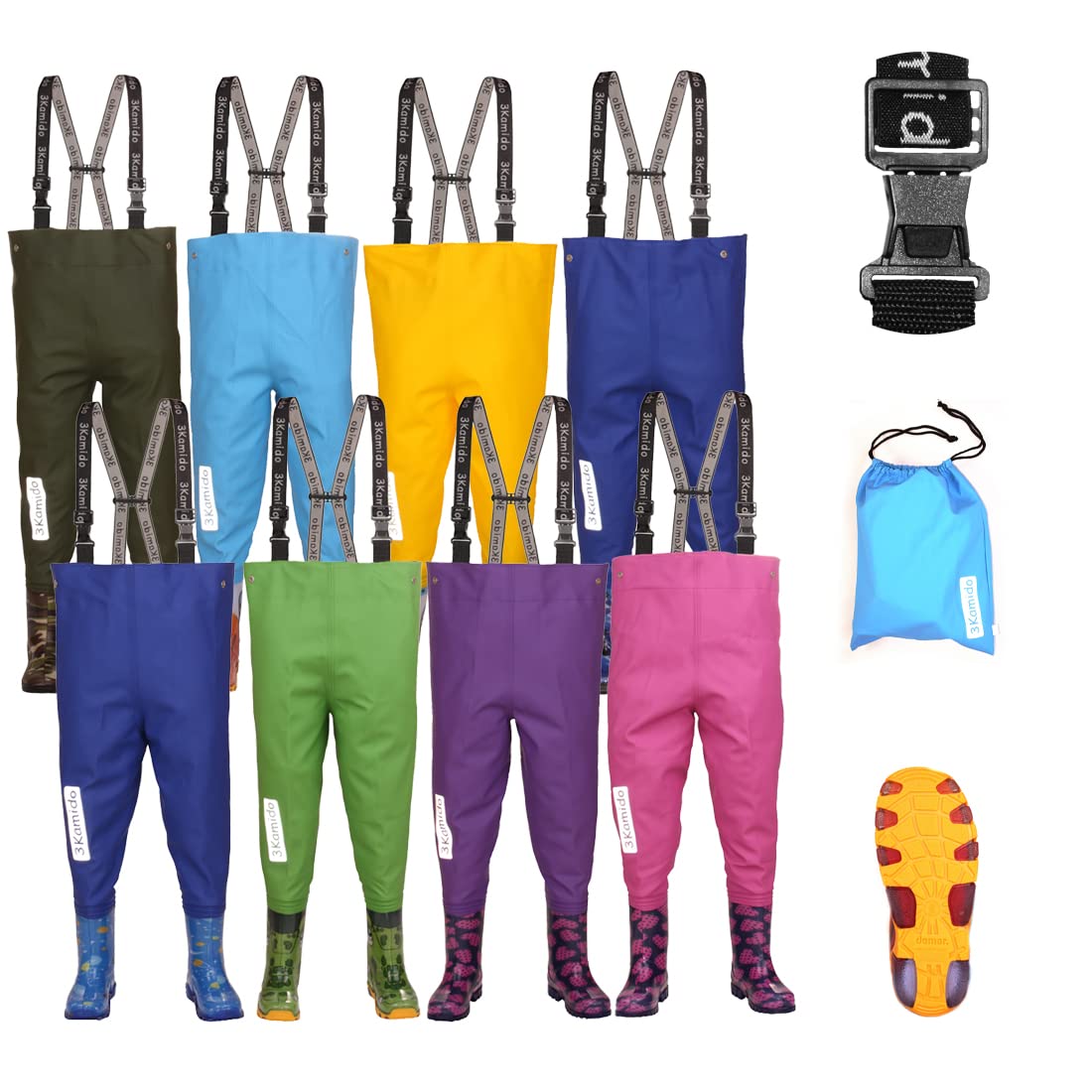 Kinderwathose, Jugendliche Kinder Brust Wathose - 10 Modelle, verstellbare Taille, strapazierfähige Hosenträger, Schnalle Nexus, Kinder Angeln Stiefel 20 – 35 EU